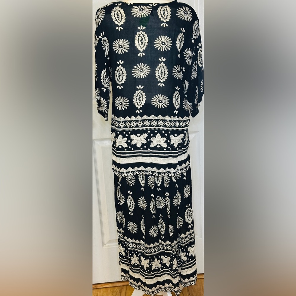 Exclusif By Whispers Flowy Comfy Two Piece Skirt Blouse Boho Black White Medium - Picture 5 of 16